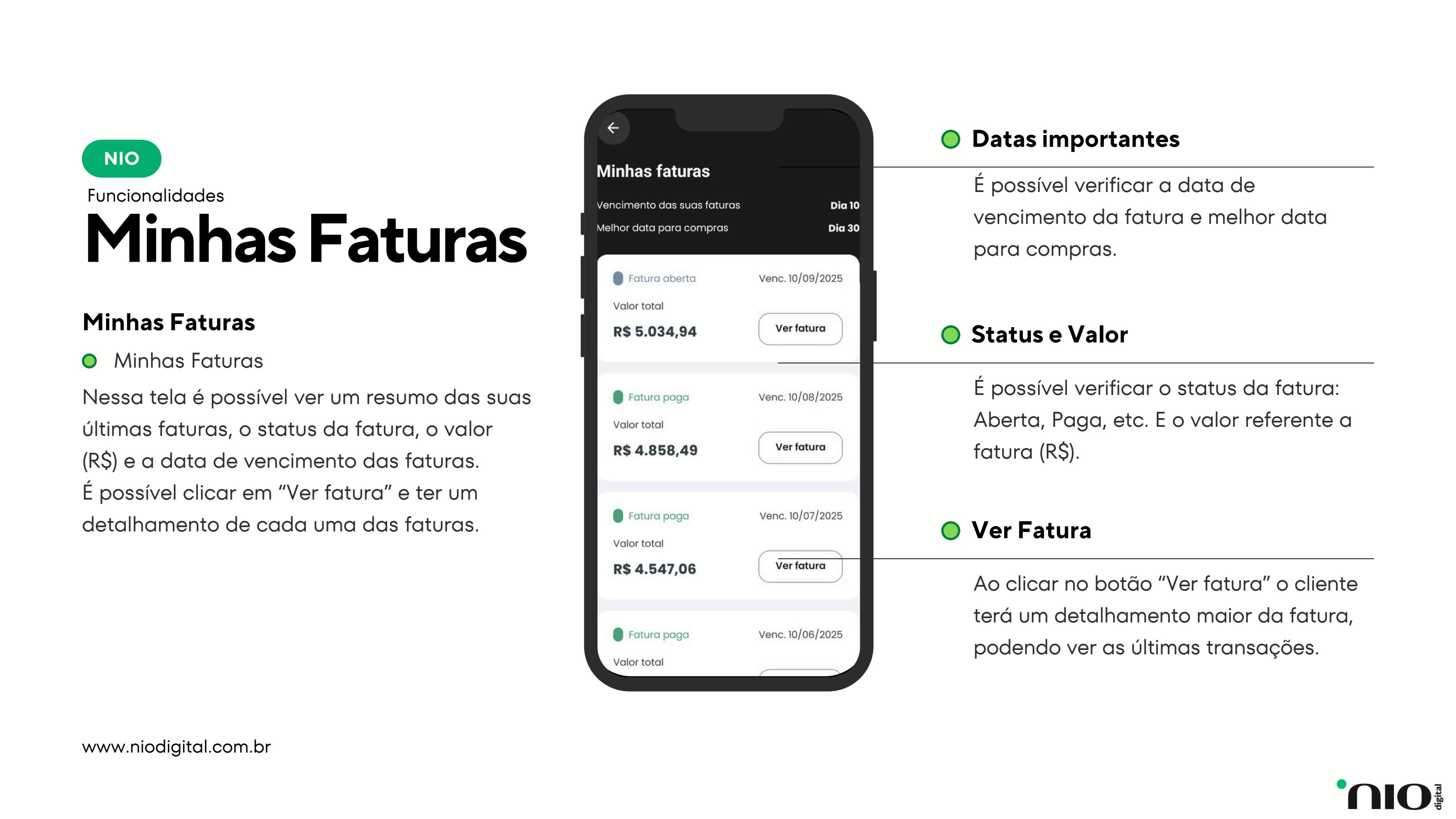 6. Minhas faturas — aplicativo NIO Digital